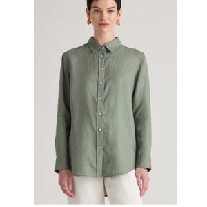 Quince Women's 100% European Linen Long-Sleeve Button Up Shirt Light Cargo M